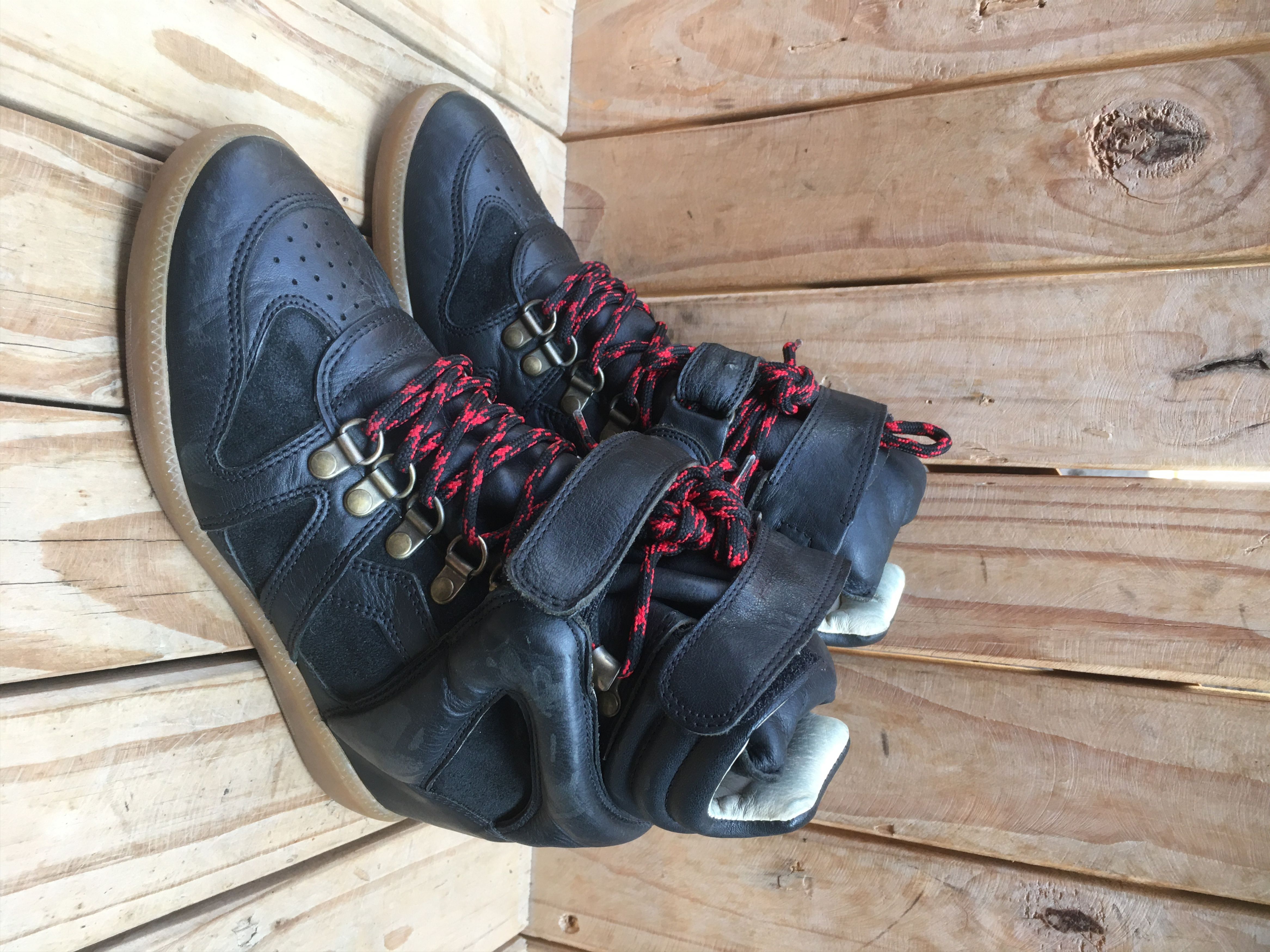 image of Isabel Marant Leather Etoile Bekett Wedge Sneakers Size 37 in Black, Women's