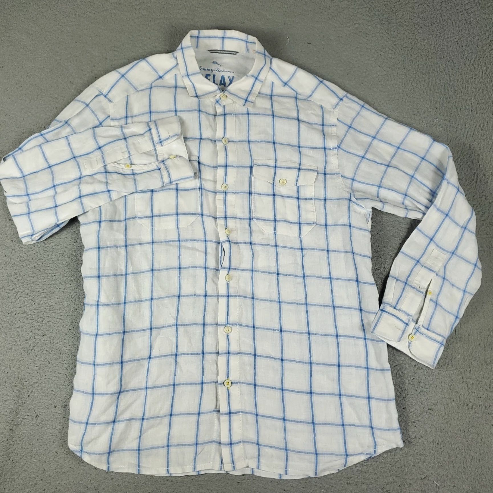 Tommy Bahama VINTAGE Tommy Bahama Shirt Men M Blue Linen Plaid Button-Up Long Sleeve Casual Beach Resort 90s Mens Size US M / EU 48-50 / 2 - 2 Thumbnail