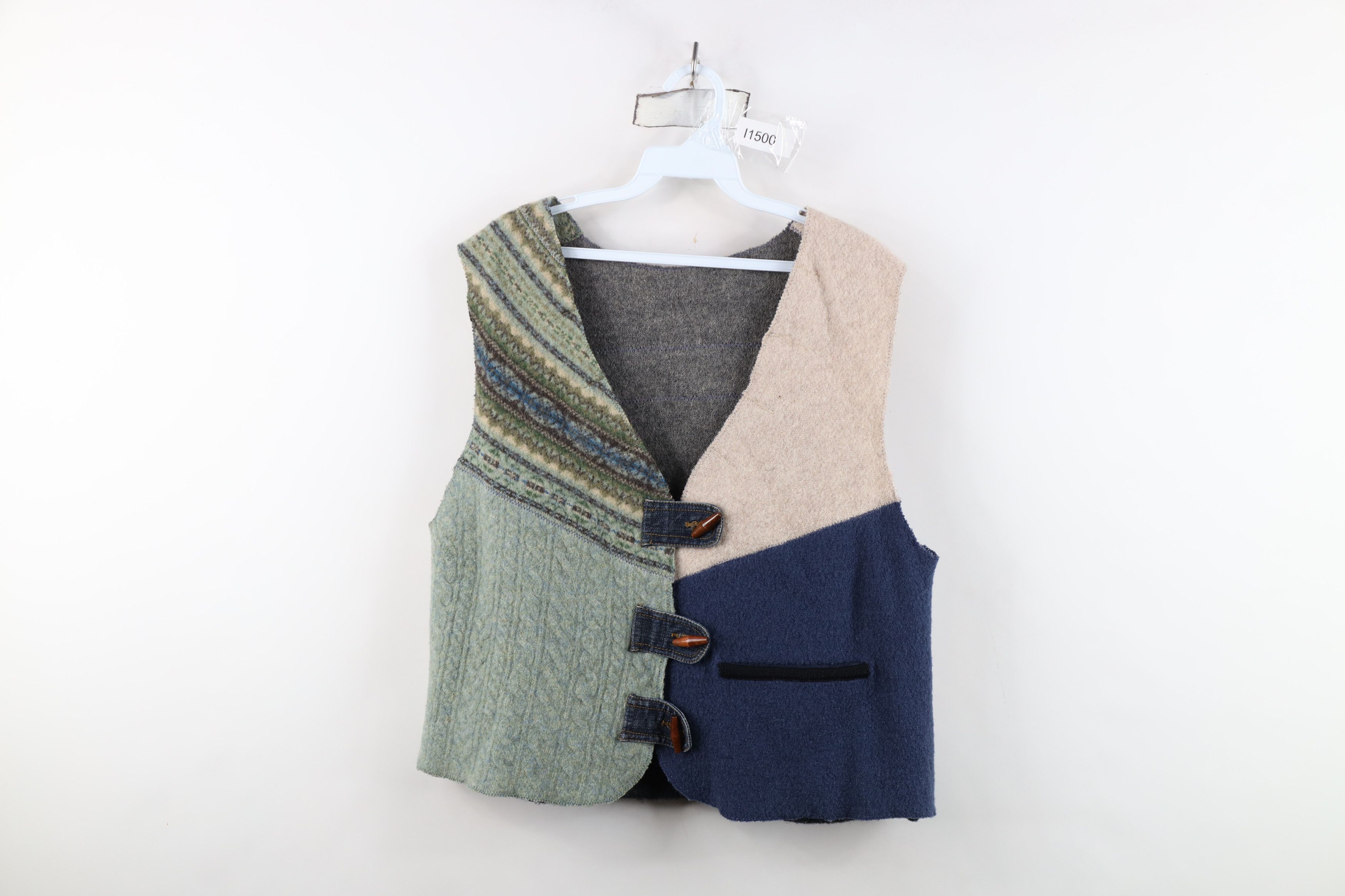 Vintage Vintage 90s Streetwear Patchwork Wool Sweater Vest Jacket Size L / US 10 / IT 46 - 1 Thumbnail