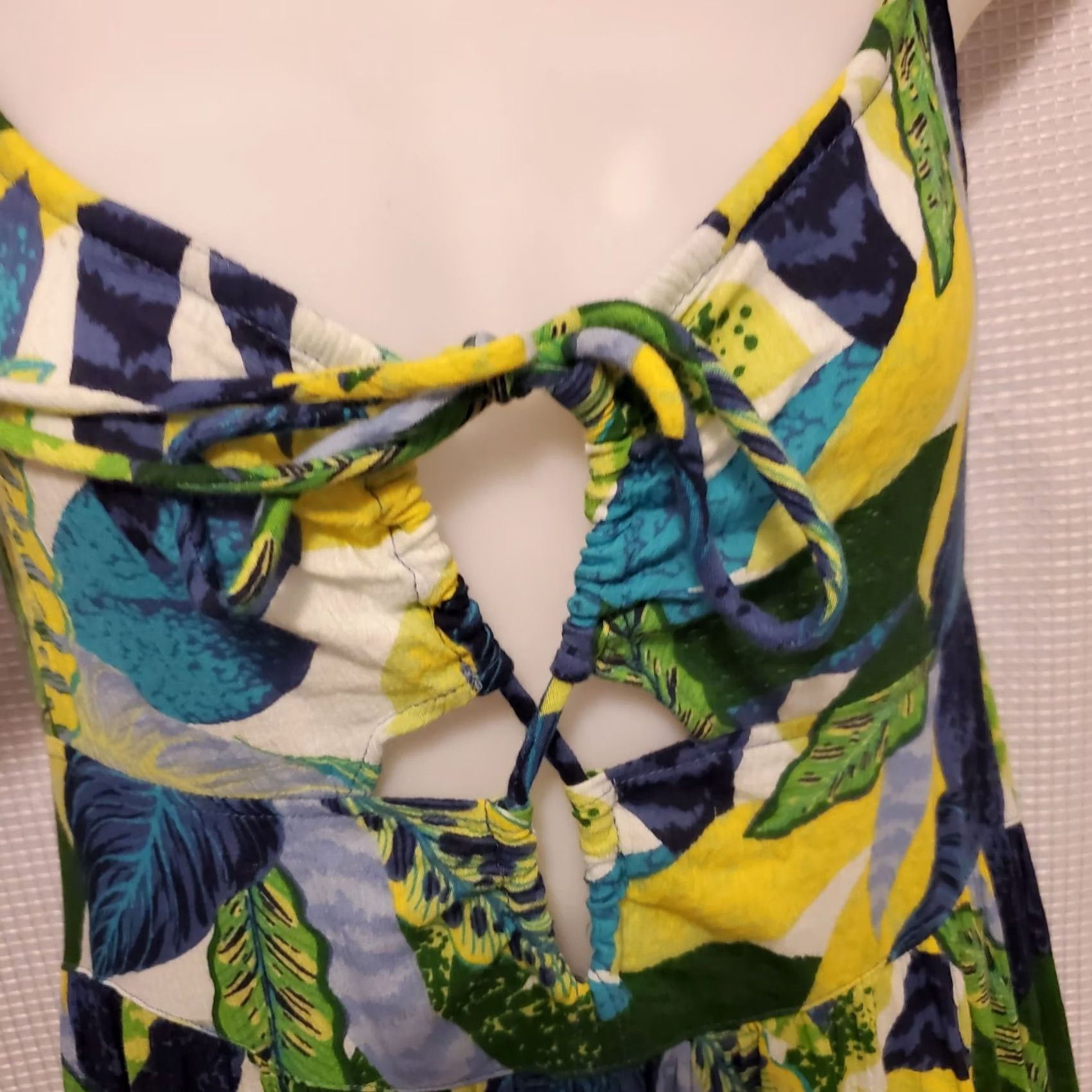 Vintage Aerie Paradise Tropical Boho Summer Dress - M - Blue Floral Halter Size M / US 6-8 / IT 42-44 - 6 Thumbnail