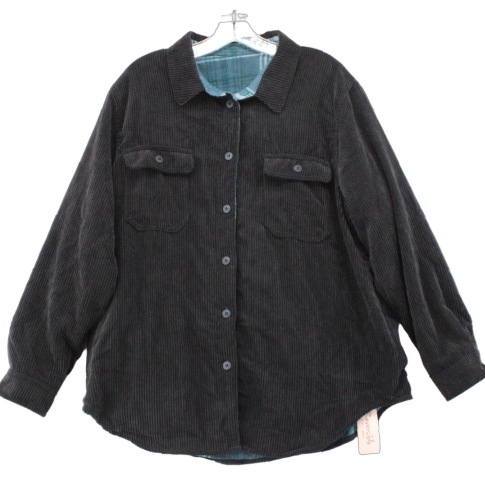 Vintage Love Tree NWT Jacket Womens XL Blue corduroy plaid shacket reversible Size XL / US 12-14 / IT 48-50 - 1 Thumbnail