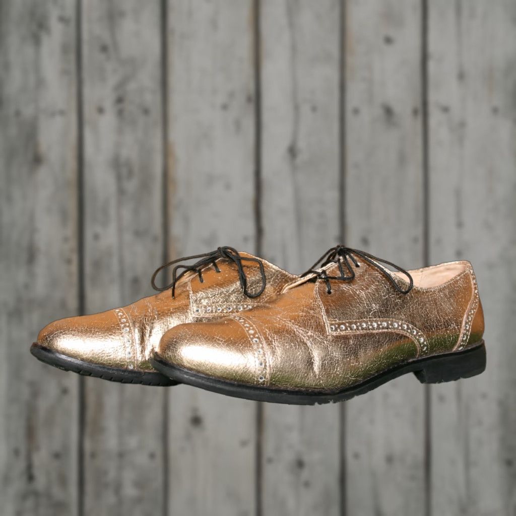 Cole Haan VINTAGE COLE HAAN Gramercy Gold Crackled Leather Brogue Cap Toe Oxford Women's 9.5 B Size ONE SIZE - 1 Thumbnail