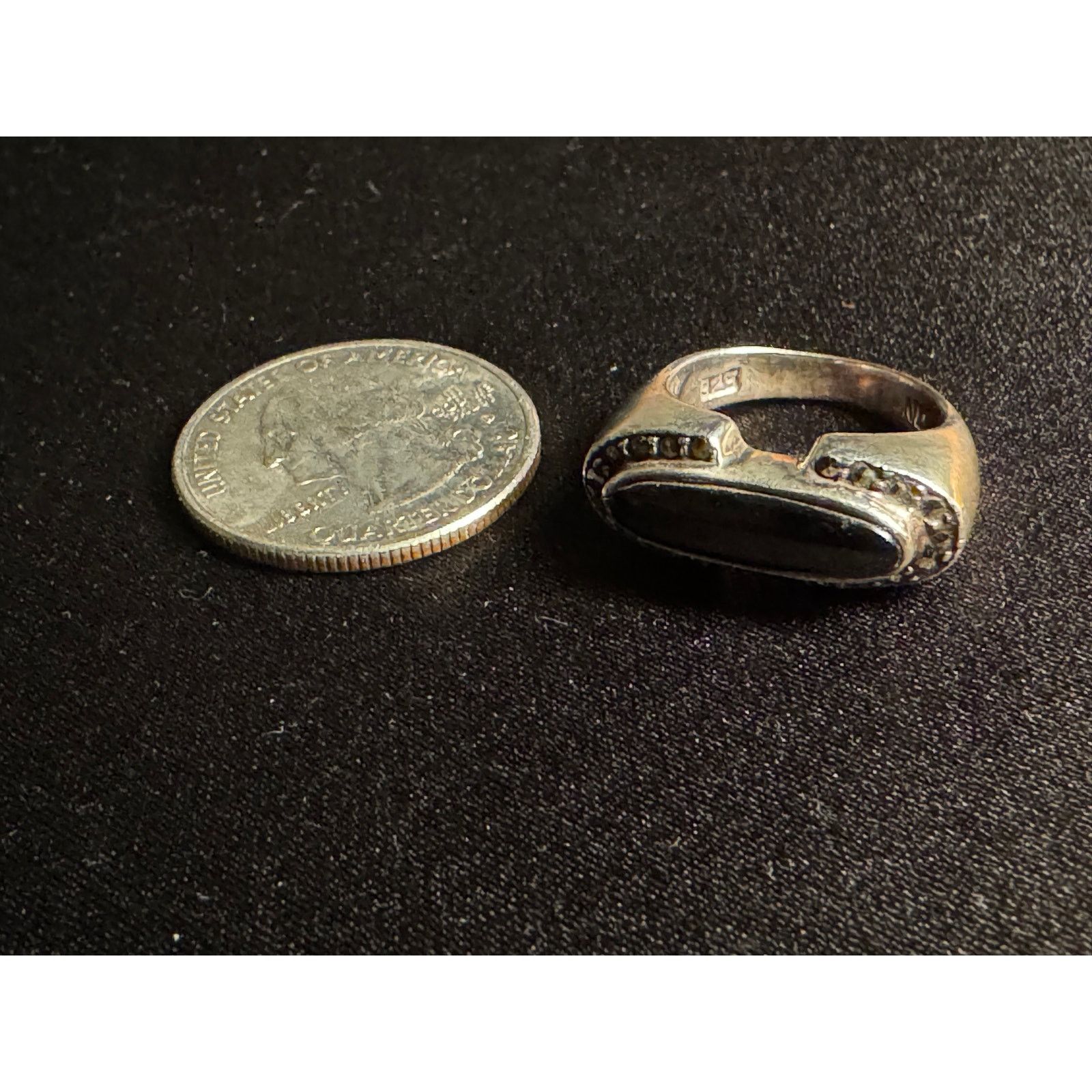 Other 925 Sterling Silver Onyx & Marcasites Ring Size 5 Size ONE SIZE - 6 Thumbnail