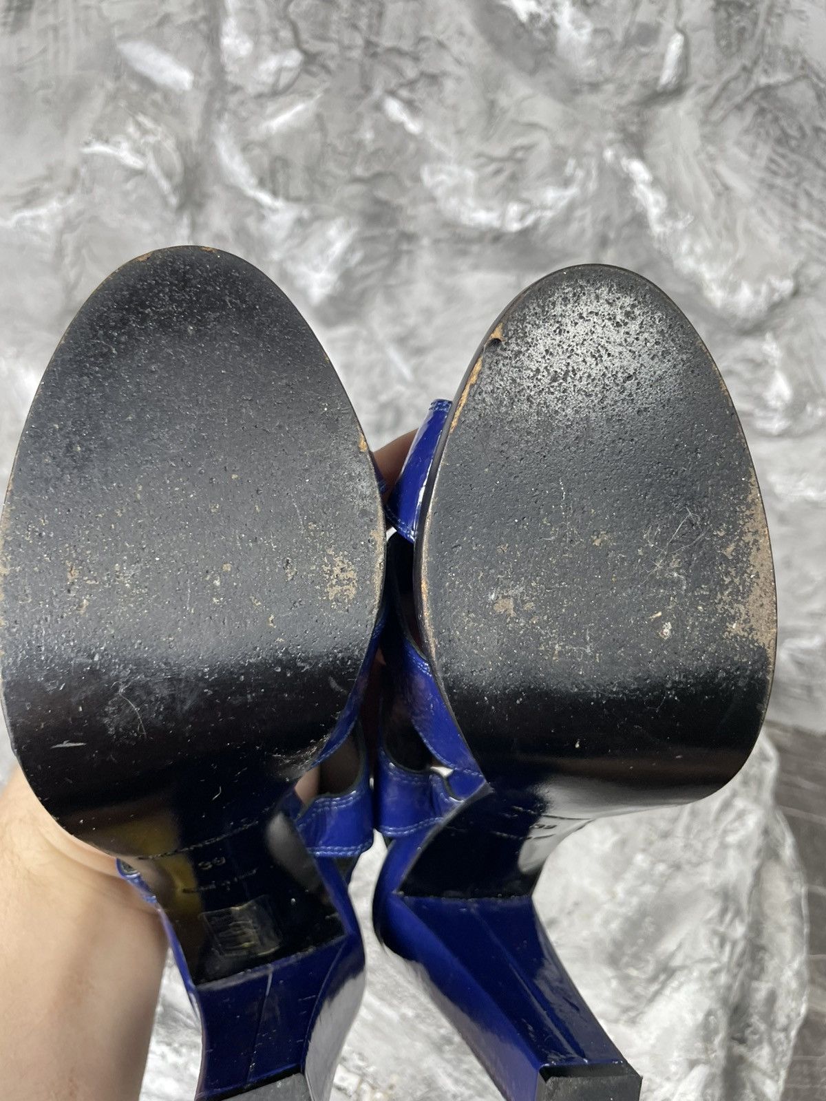 Balenciaga × Vintage Balenciaga Navy Blue Leather Slingback Heeled Sandals Size US 9 / IT 39 - 11 Thumbnail