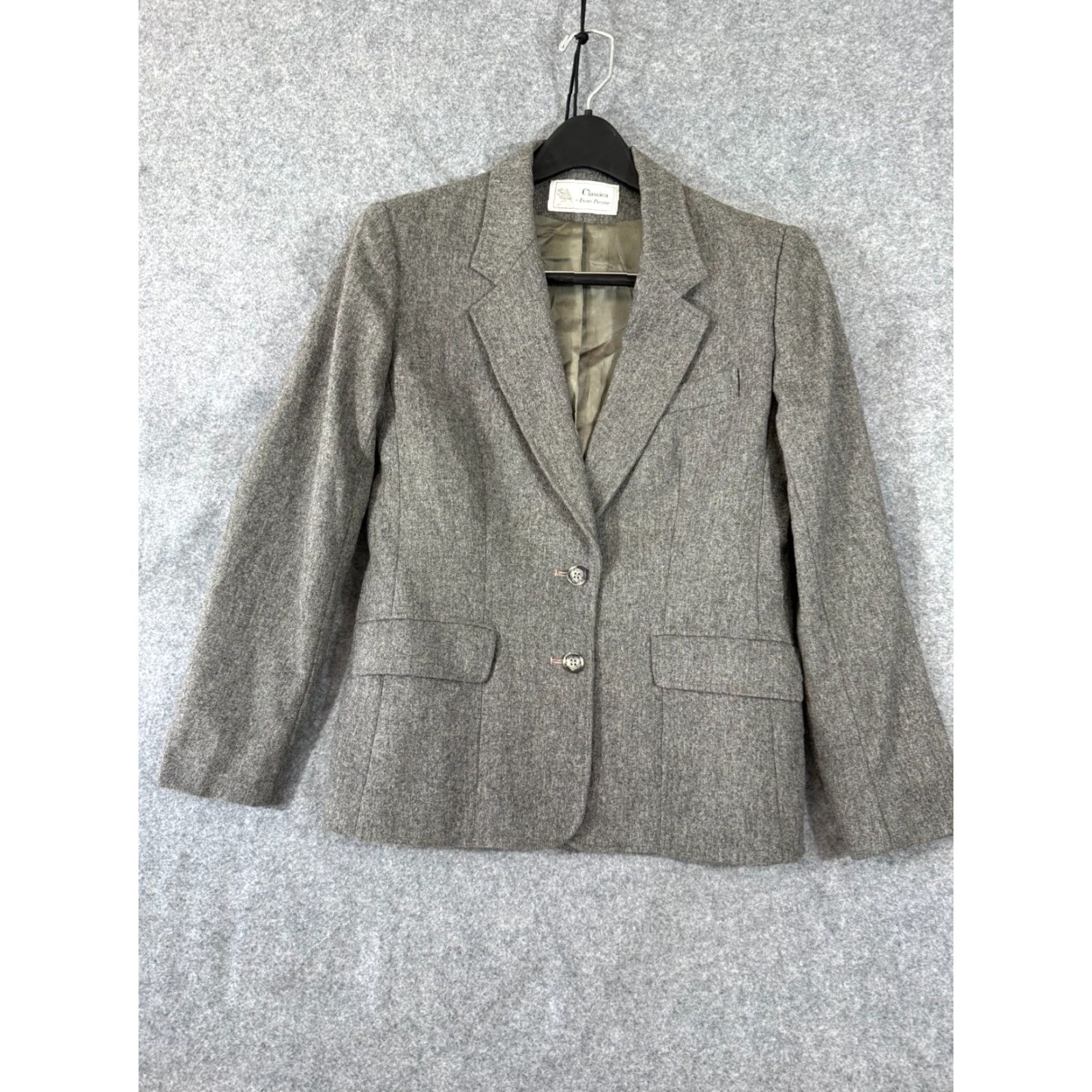 Evan Picone VINTAGE Classica Evan-Picone Wall Blazer Jacket Womens 8 Heather Gray Lined Notch Lapel Size M / US 6-8 / IT 42-44 - 3 Thumbnail