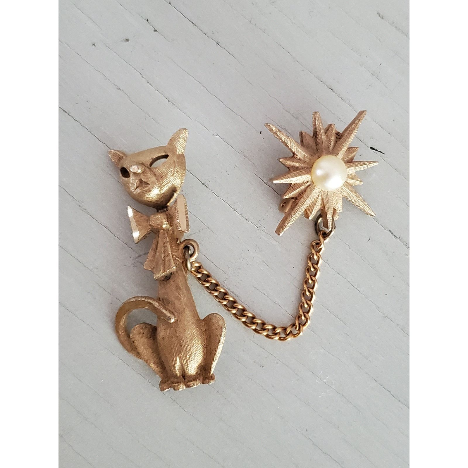 Other Vintage MCM Cat Star Burst Sweater Chatelaine Brooch Pin Size ONE SIZE - 3 Thumbnail