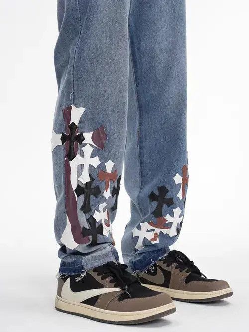 Japanese Brand × Jean Vintage cross loose straight jeans Size US 32 / EU 48 - 3 Thumbnail
