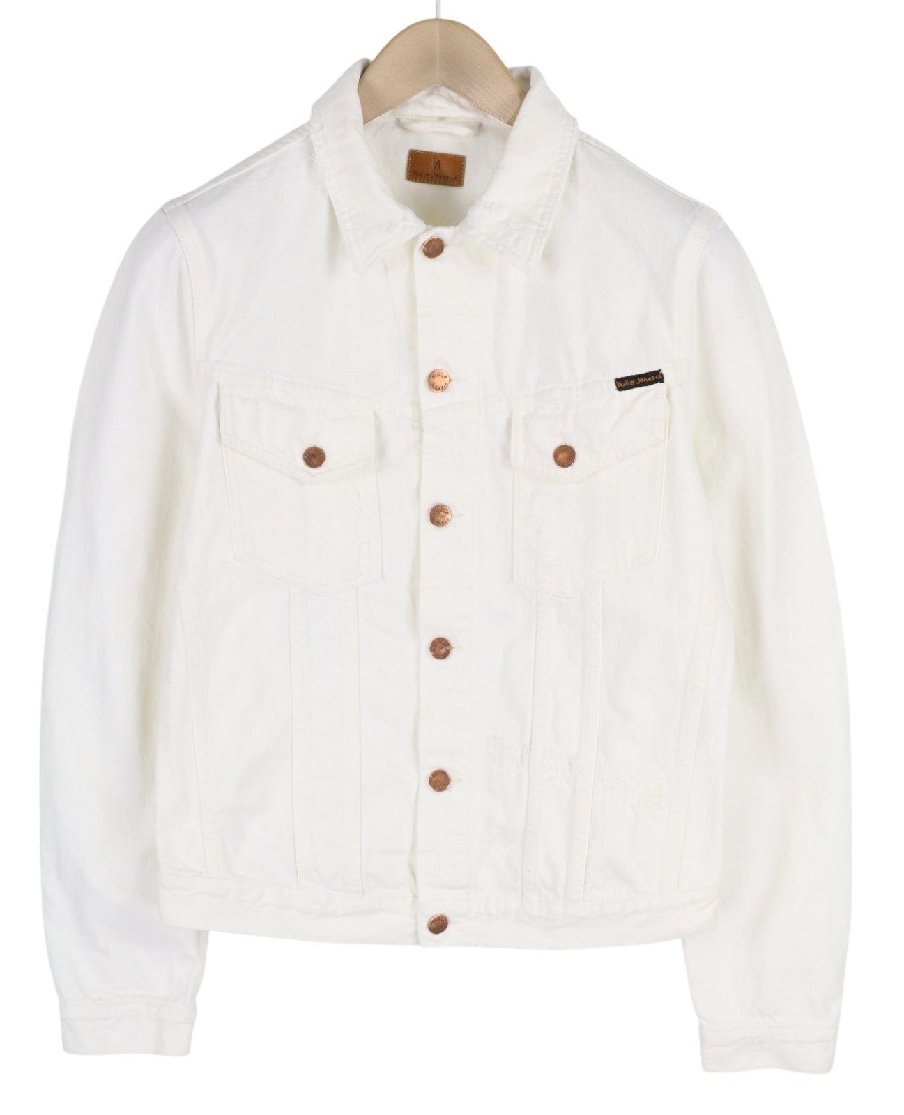 Nudie Jeans BILLY M Pitch White Worn Denim Polo Neck Jacket 83686 Size US M / EU 48-50 / 2 - 1 Thumbnail