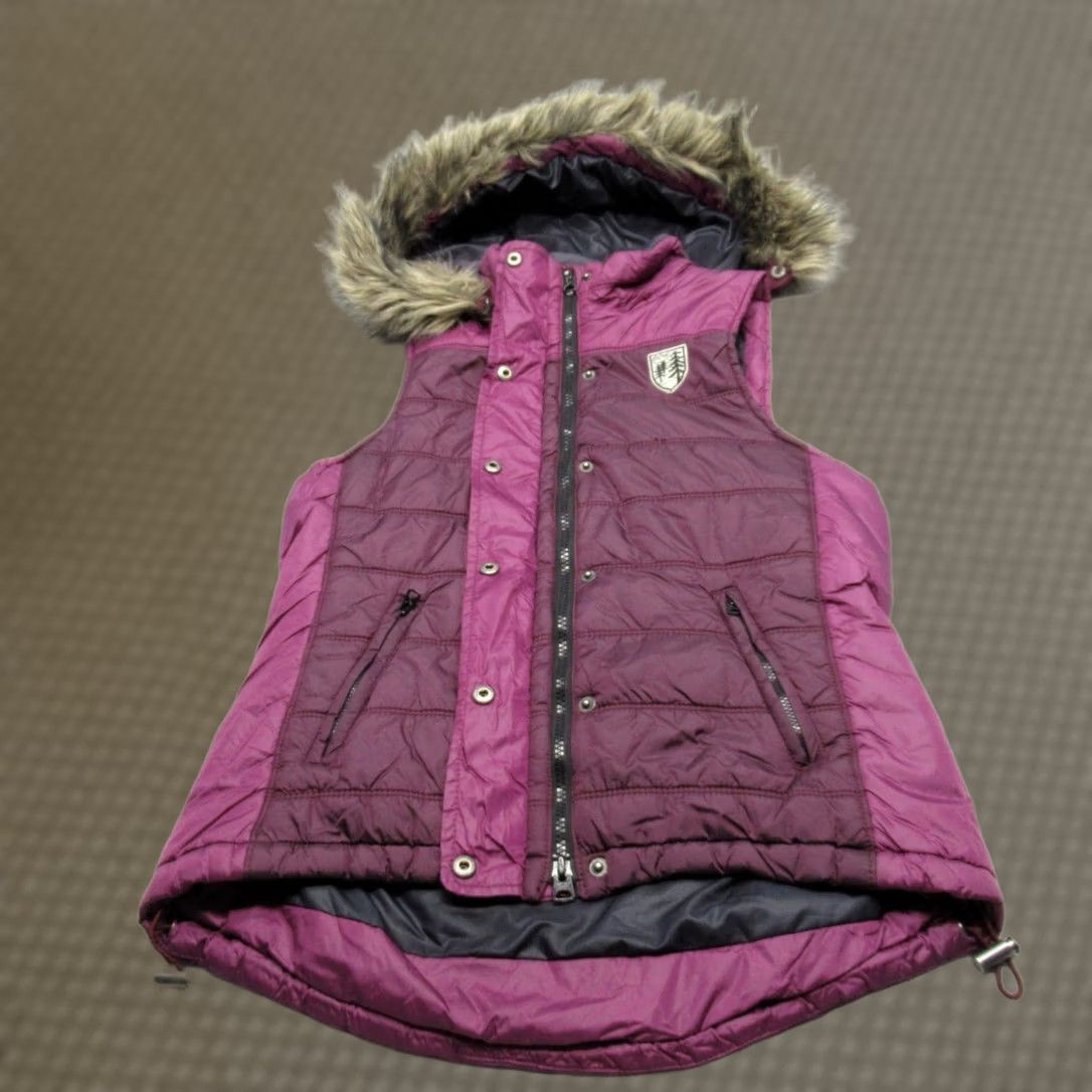 American Eagle Outfitters American Eagle Vest Puffer Womens Medium Purple Faux Fur Hood Trim Full Zip Size M / US 6-8 / IT 42-44 - 1 Thumbnail