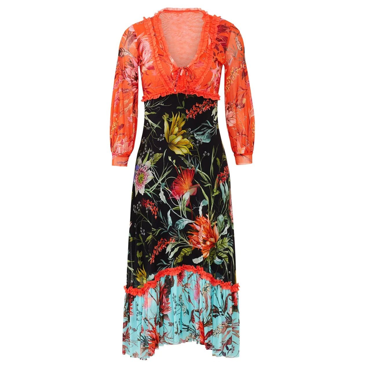 FUZZI Floral Patchwork Midi Dress in Multi Size XS