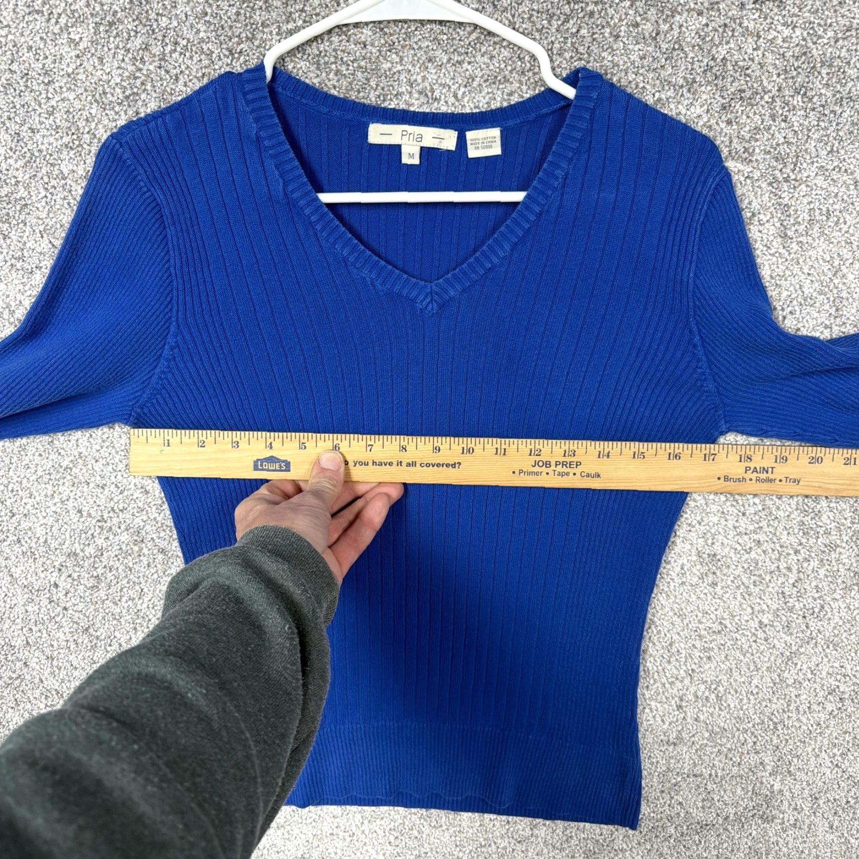 Vintage PRIA Sweater Women's M Blue V-Neck Ribbed Knit Minimalist Preppy Layering Shirt Size M / US 6-8 / IT 42-44 - 3 Thumbnail