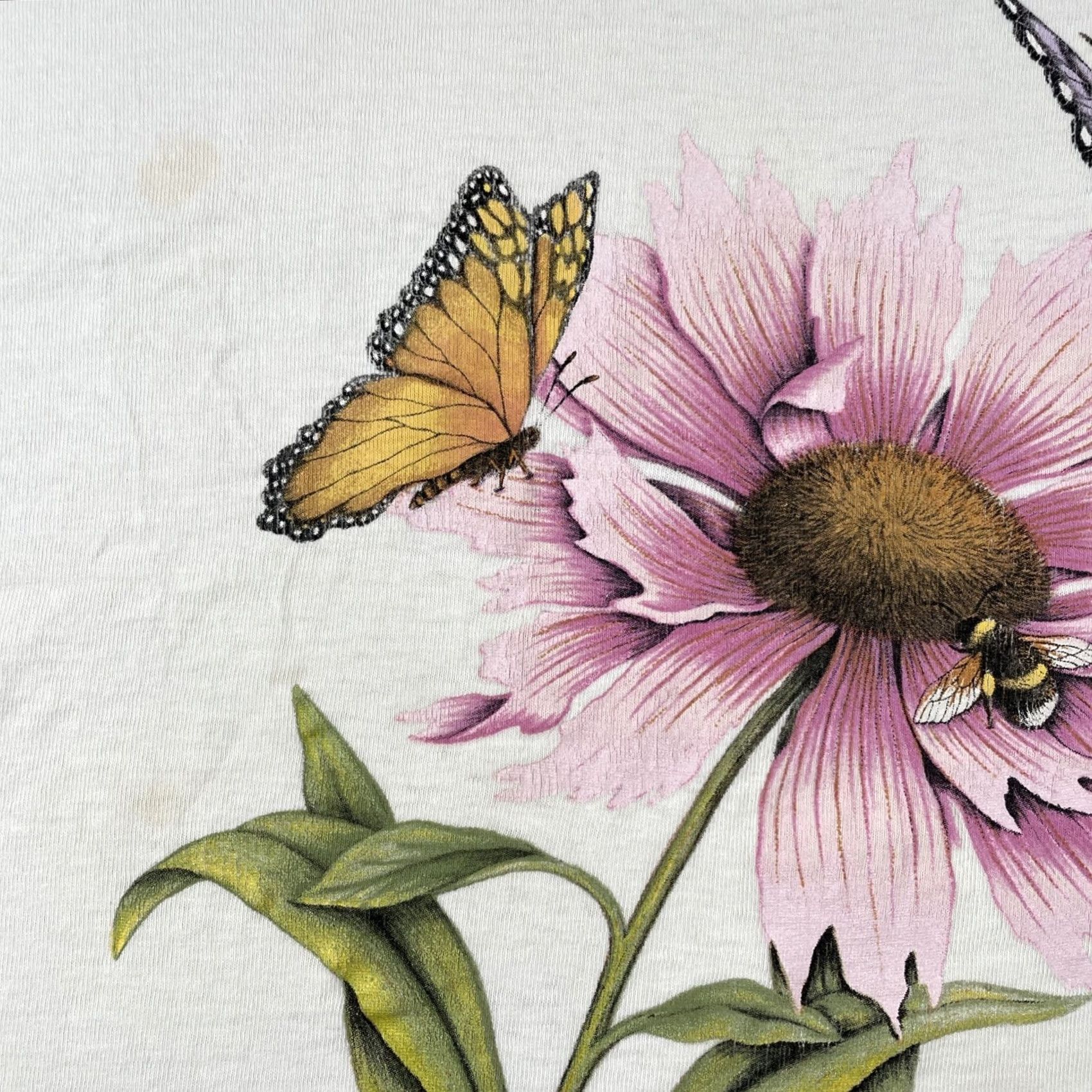 Vintage VINTAGE Day Breeze Shirt Adult L/XL Ivory Floral Butterfly Made In USA White Crew Neck Short Sleeve Cotton Single Stitched Mens Size US L / EU 52-54 / 3 - 5 Thumbnail