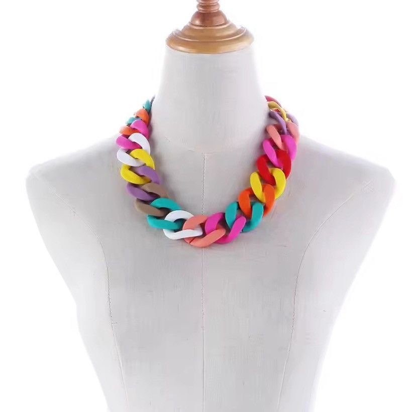 Other Matte Colorful Acrylic Chunky Chain Necklace Size ONE SIZE - 4 Thumbnail