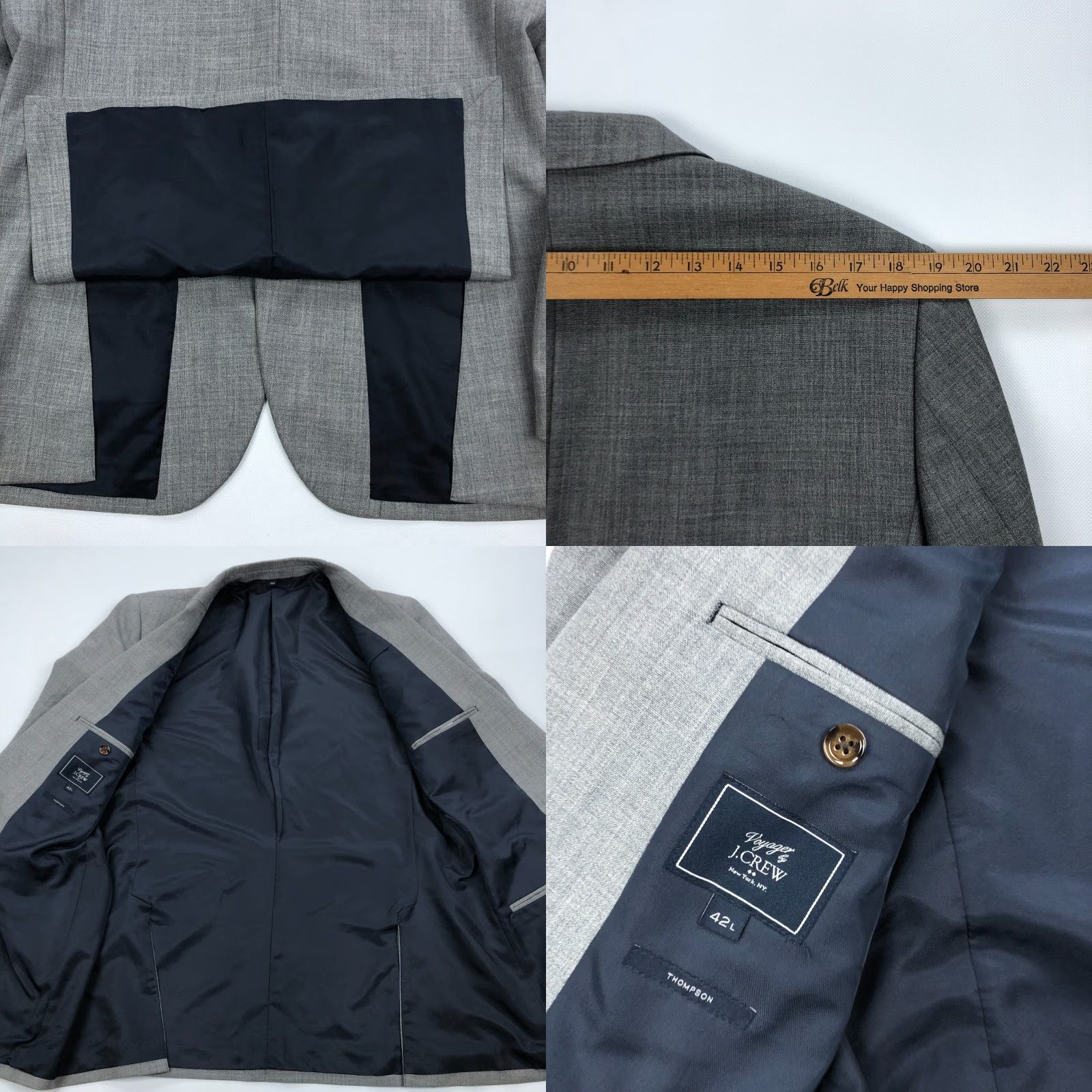J.Crew J. Crew Blazer 42L Wool Men Notch Lapel Double Vent Check Gray Sport Coat Regular Size 42 Mens Size 42R - 8 Thumbnail