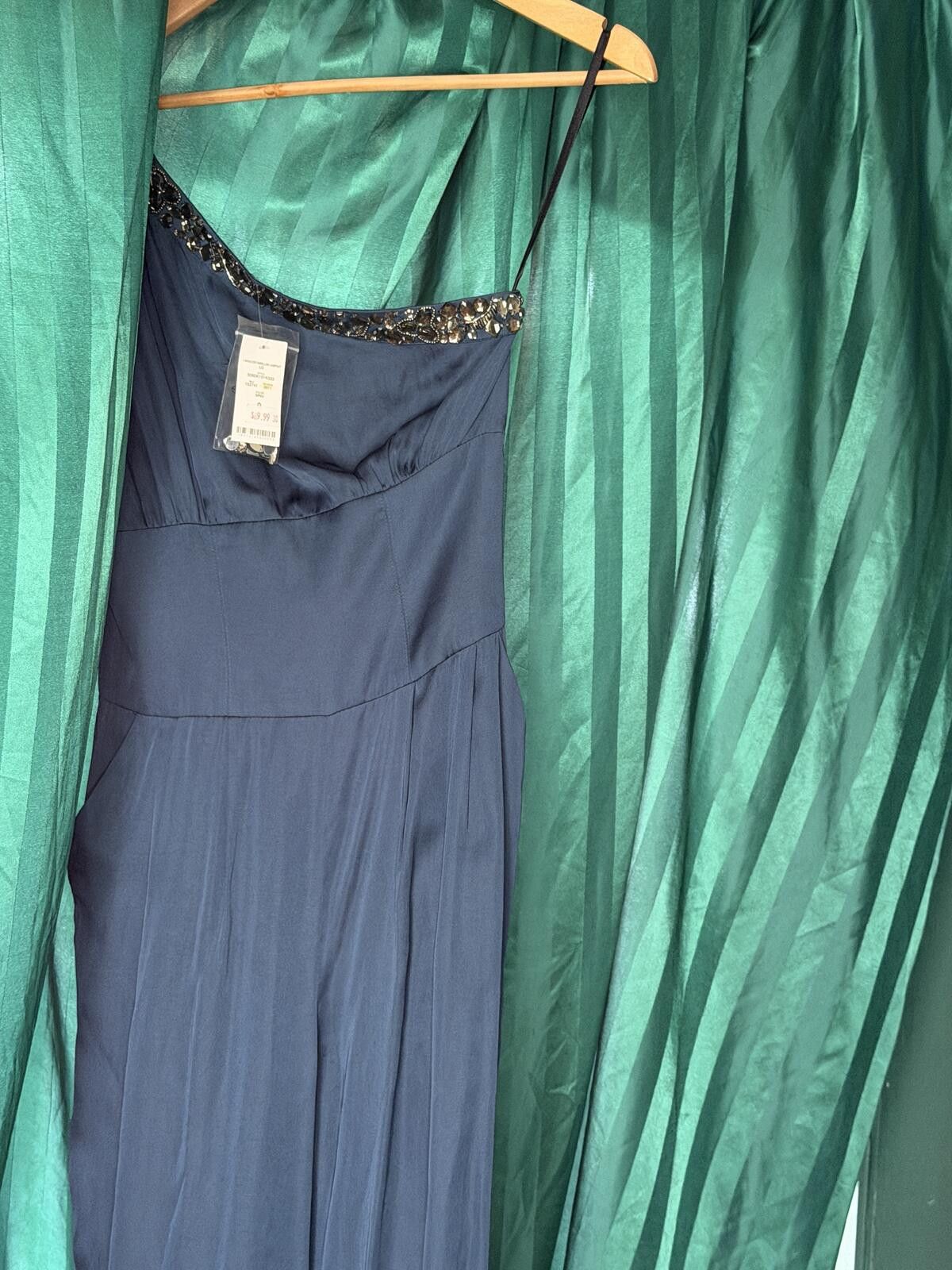 Bebe Bebe NWT Jeweled One Should Satin Jumpsuit Navy/ Size 2 Size 26" / US 2 / IT 38 - 2 Thumbnail