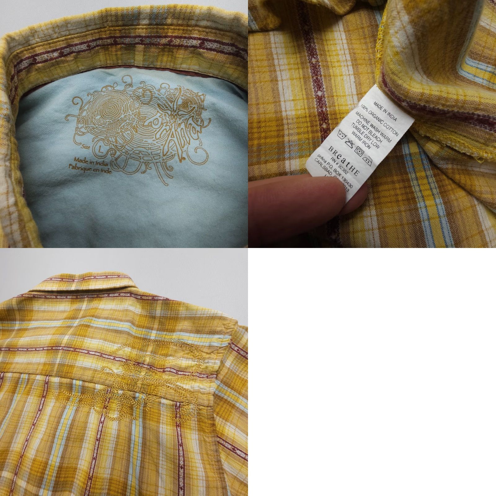 Prana prAna Short Sleeve Button-Up Shirt Plaid Yellow Large Casual 90s Mens Size US L / EU 52-54 / 3 - 8 Thumbnail