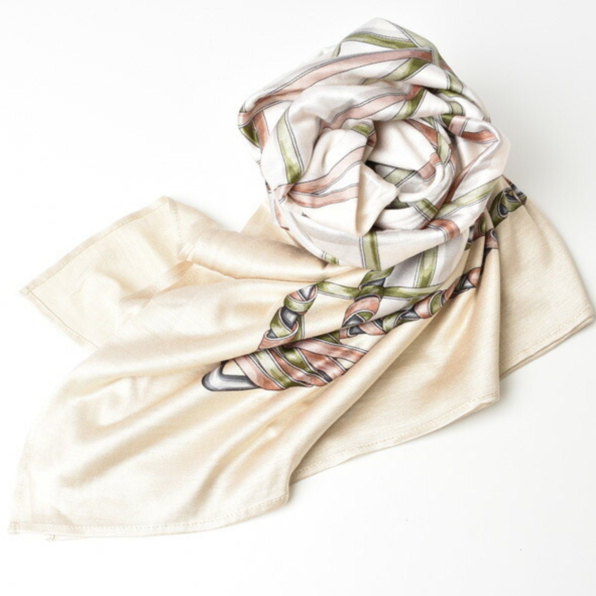 image of Gucci Scarf Muffler Large Silk Beige White 340028 3G021 9167 in Black, Women's