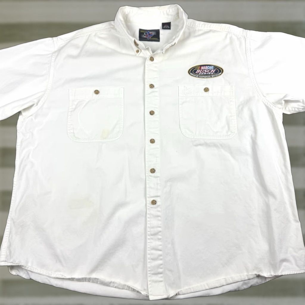 Vintage NASCAR Chase Authentics 90s Grand National Division Short Sleeve Button-Up Shirt Men 2XL White