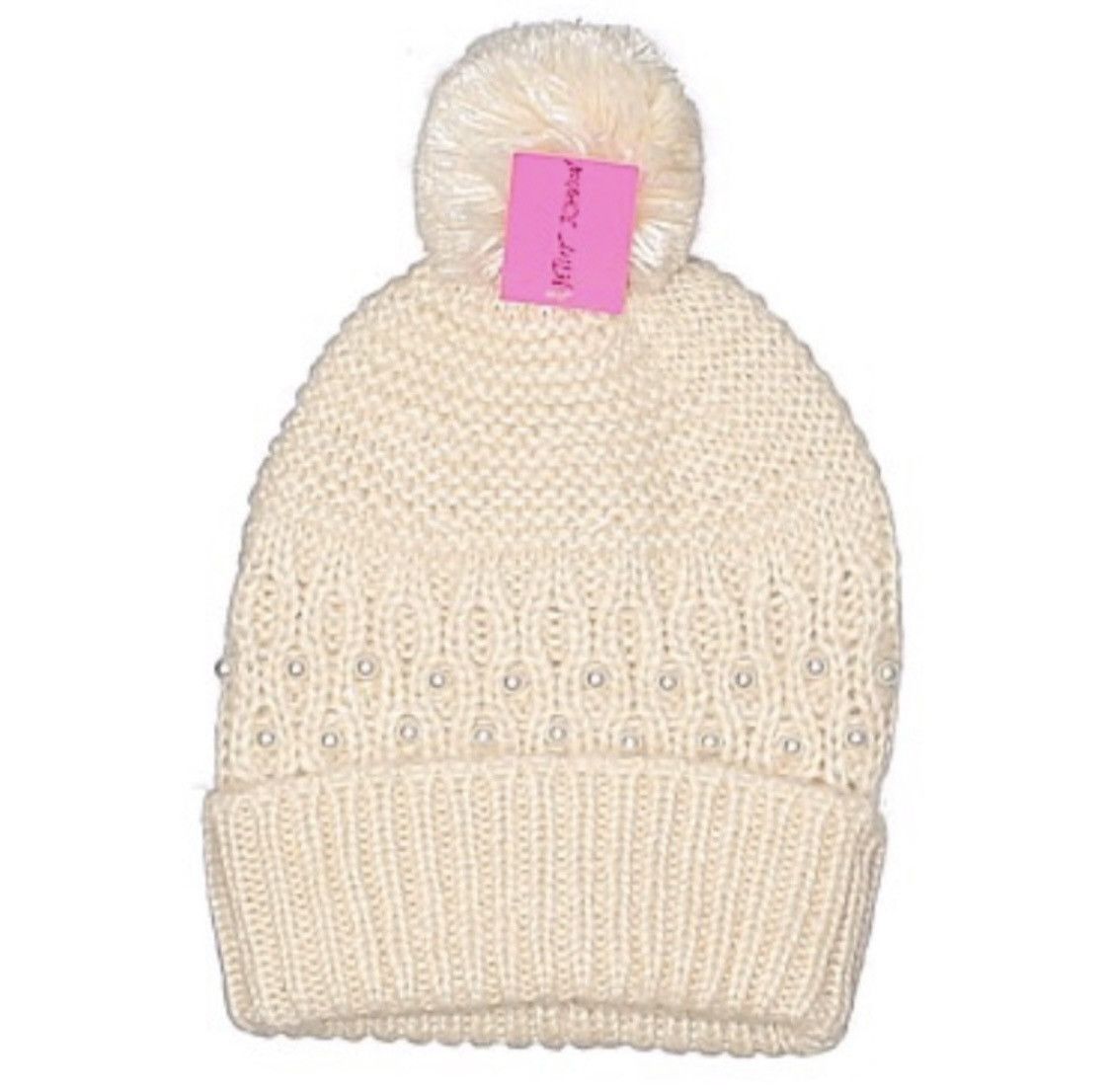 Betsey Johnson BETSEY JOHNSON IVORY PEARL KNIT BEANIE HAT Size ONE SIZE - 1 Thumbnail