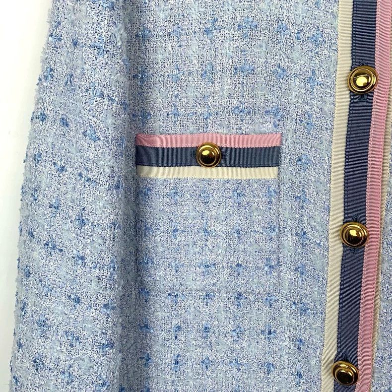 Gucci Gucci Size 38 Gold button tweed blue small fragrance style Size US XXS / EU 40 - 4 Thumbnail