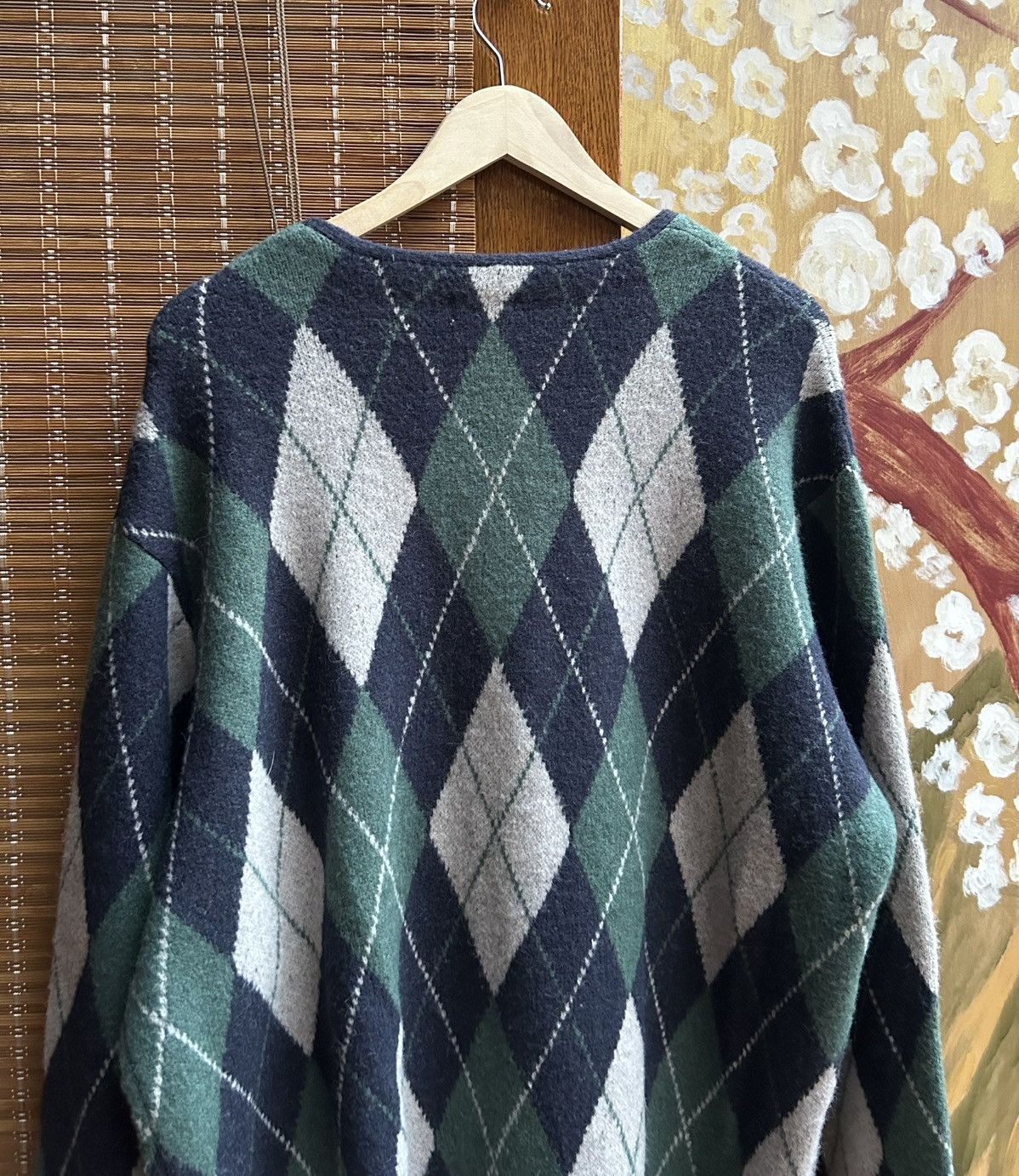 GU GU Brushed Yarn Argyle Navy/Green Cardigan XL Unisex Size US XL / EU 56 / 4 - 4 Thumbnail