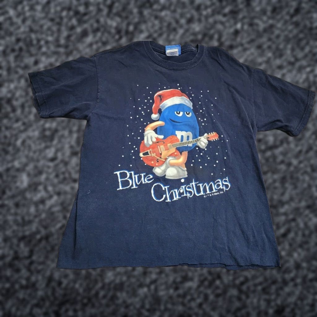 Vintage M&M's Candy Blue Christmas Guitar T-Shirt Adult Medium Graphic Logo Music Holiday Mens Size US M / EU 48-50 / 2 - 1 Thumbnail