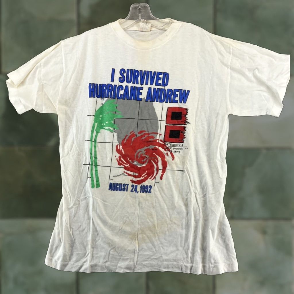 Vintage I Survived Hurricane Andrew White Graphic TShirt Caribbean Dream Adults XL Size US XL / EU 56 / 4 - 1 Thumbnail