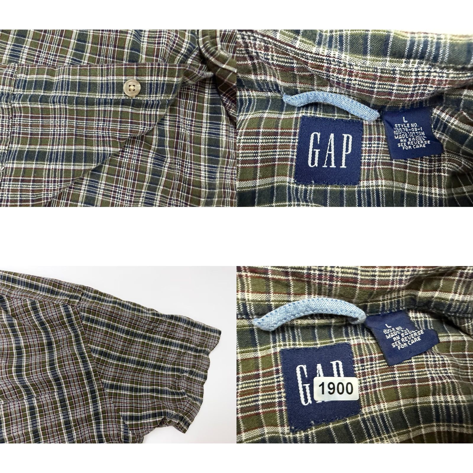 Gap VINTAGE Gap Shirt Men Large L Olive Plaid Button Up Lightweight Cotton Outdoors Size US L / EU 52-54 / 3 - 9 Thumbnail