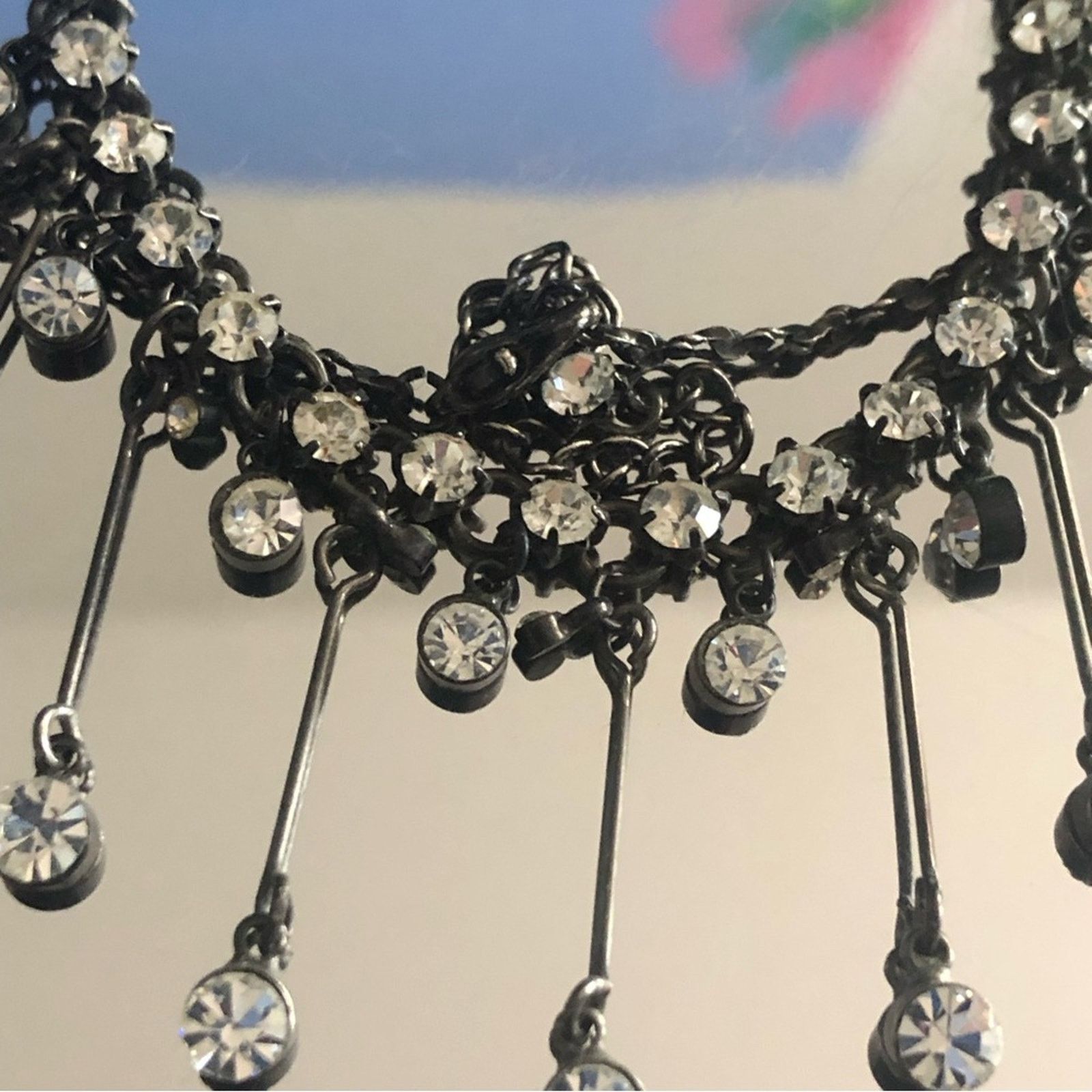 Vintage Vintage 90s elegant dangle clear stone chrome necklace Size ONE SIZE - 7 Thumbnail