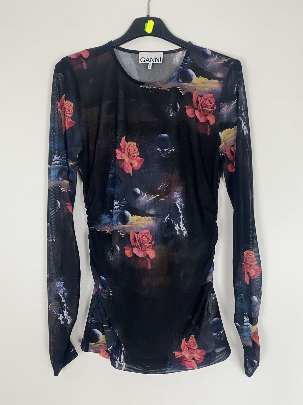 Ganni Ganni Mesh Printed Long Sleeved Gathered Blouse Floral y2k Size XS / US 0-2 / IT 36-38 - 1 Thumbnail