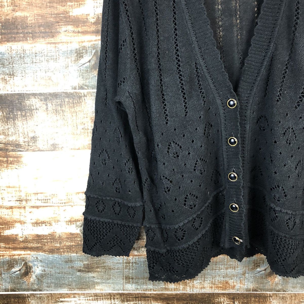 Homespun Knitwear × Japanese Brand Japanese Brand Black crochet Cardigan Knitwear #A1539 Size M / US 6-8 / IT 42-44 - 7 Thumbnail