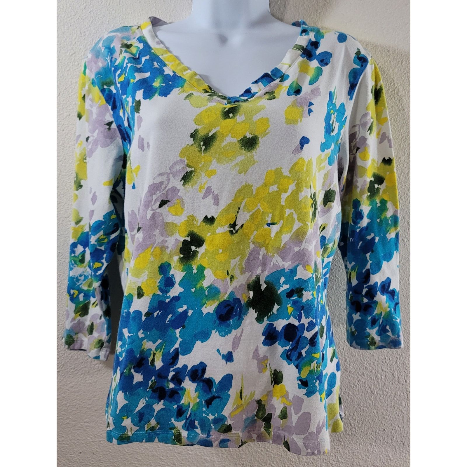 Other Erin London White Blue Yellow Abstract Print Top Large Size L / US 10 / IT 46 - 1 Thumbnail