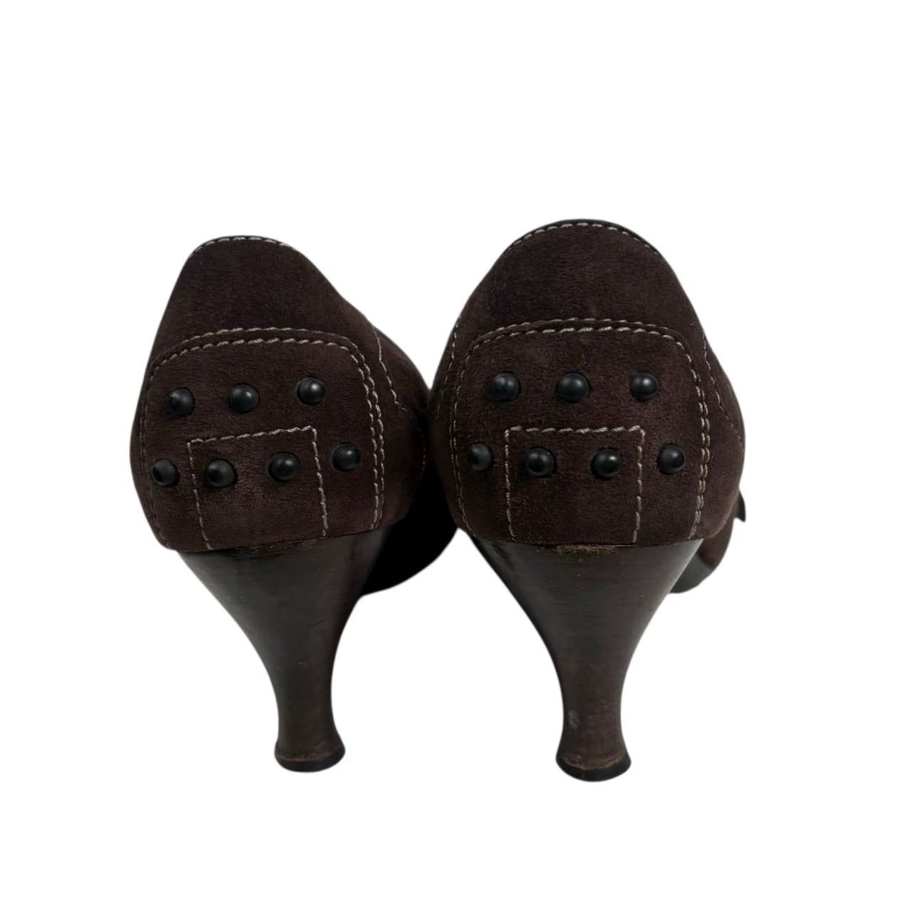Vintage Tod's Dark Brown Suede Leather Low Heel Loafer Pumps Women's 7.5 Pointed Toe Mid Heel Leather Italy Workwear 2.5" Size US 8 / IT 38 - 5 Thumbnail
