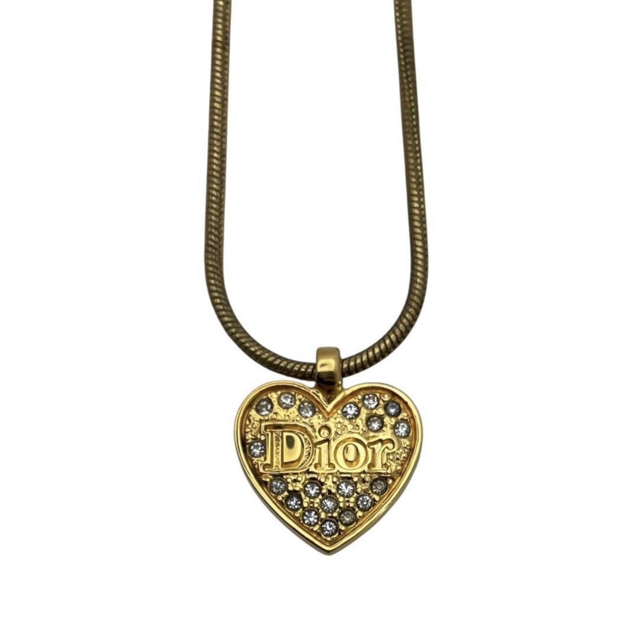 Dior Christian Dior Rhinestone Heart Logo Pendant Necklace Size ONE SIZE - 2 Thumbnail