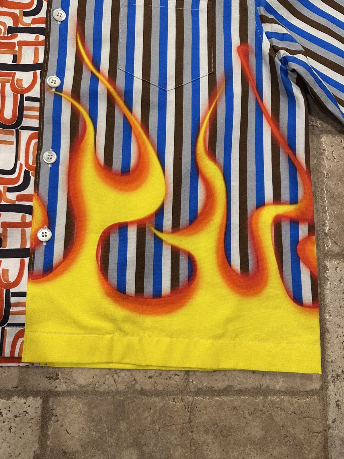 Prada Prada Double Match FW18 Flame / Striped Bowling Shirt Size US L / EU 52-54 / 3 - 4 Thumbnail