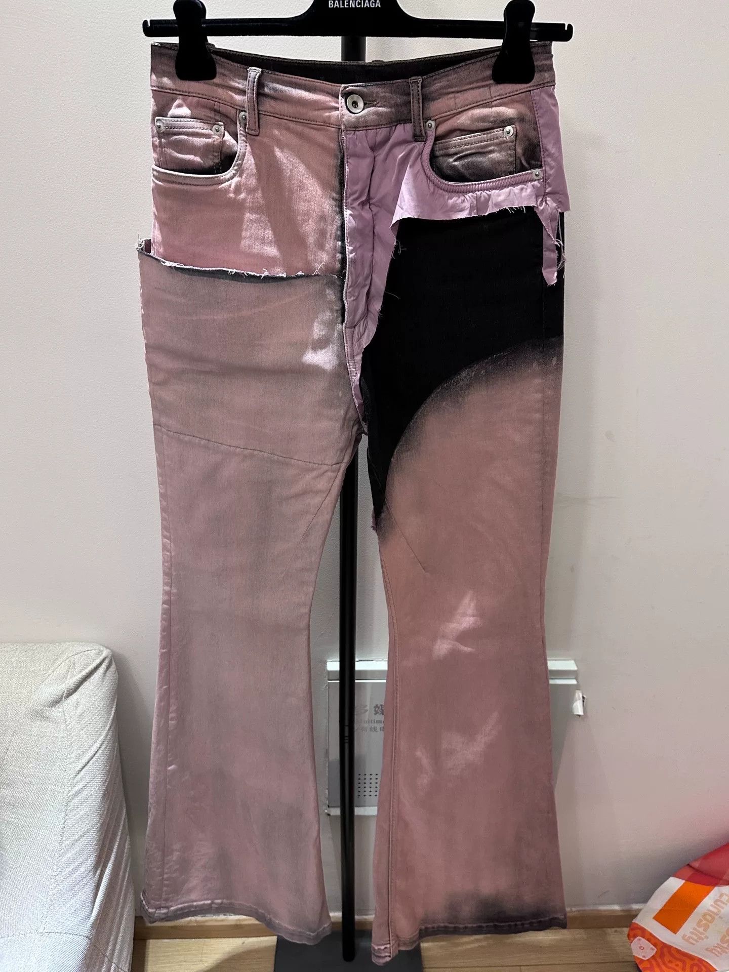 Rick Owens Rick Owens Pink Waxed Paneled Flared Pants Size 31" - 1 Thumbnail