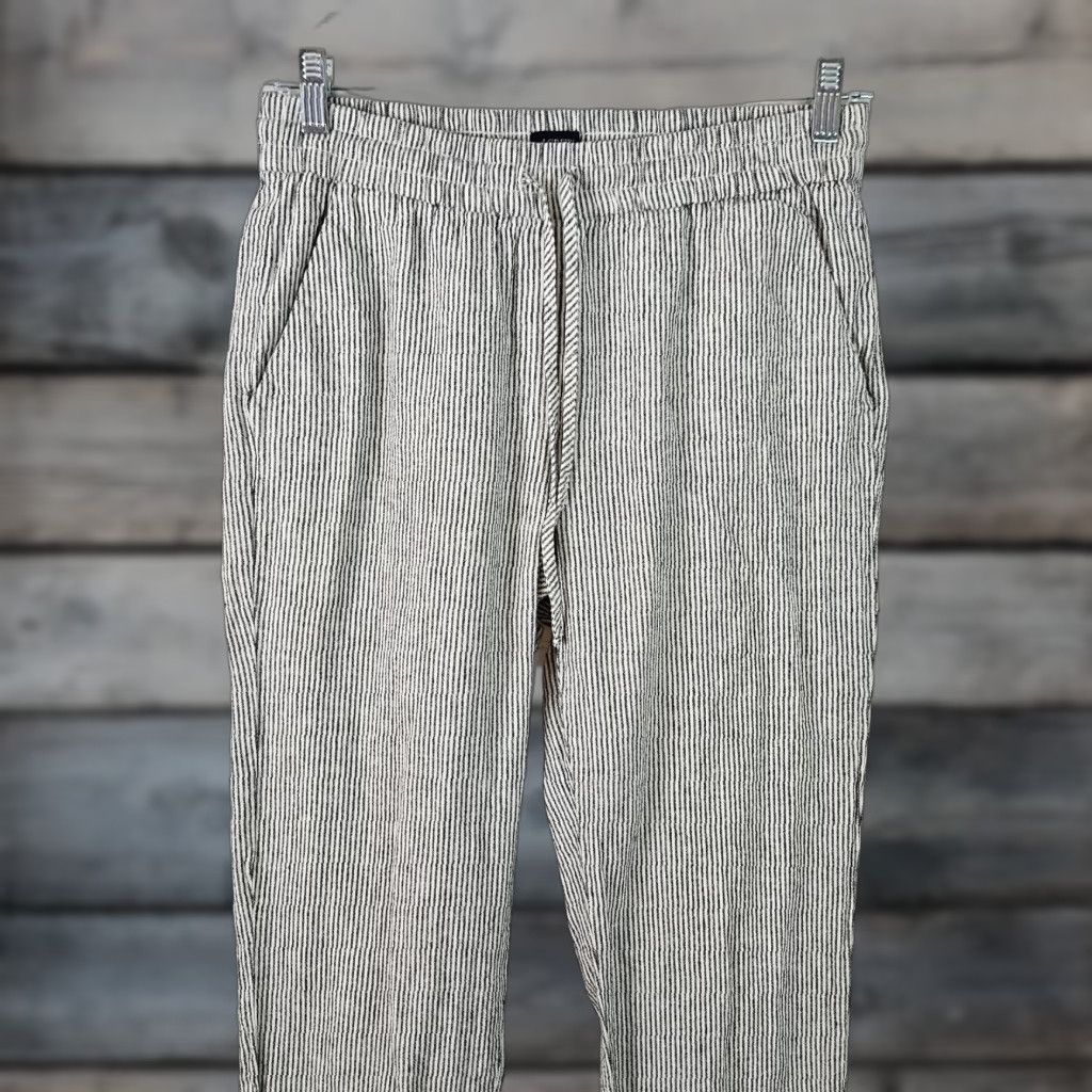 J.Crew J.CREW Womens Cropped Pants Sz 6 Black White Stripe Cotton Linen Blend Cropped Pull On Size 28" / US 6 / IT 42 - 1 Thumbnail