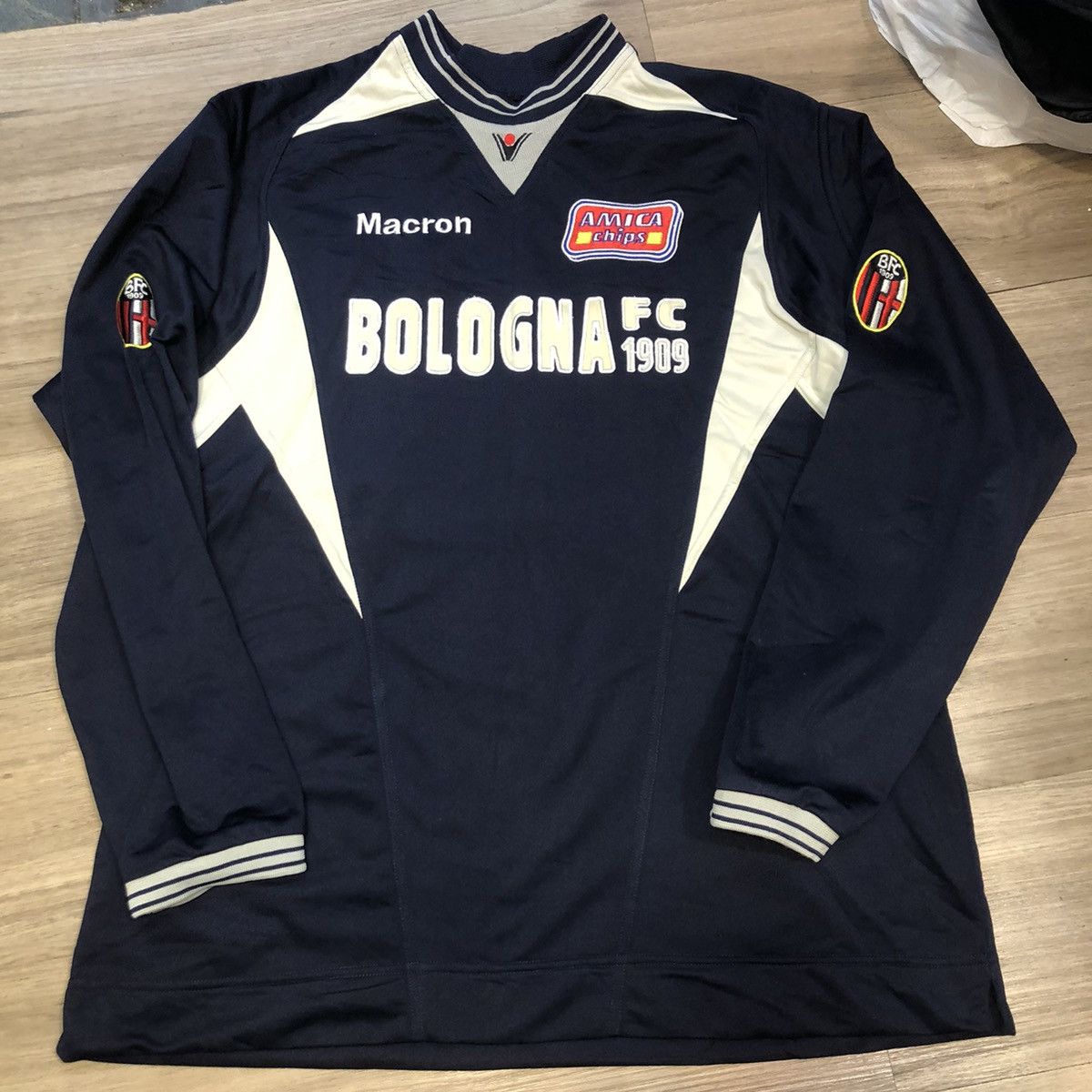 image of Bloke x Macron Bologna 04/05 Player Issue Training Sweater in Navy, Men's (Size XL)