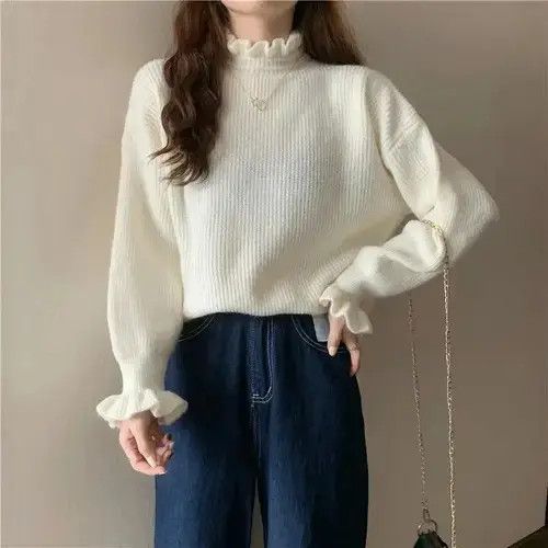 Japanese Brand × Vintage Women Ruffles Thicken Warm Sweater Mock Neck Size ONE SIZE - 3 Thumbnail