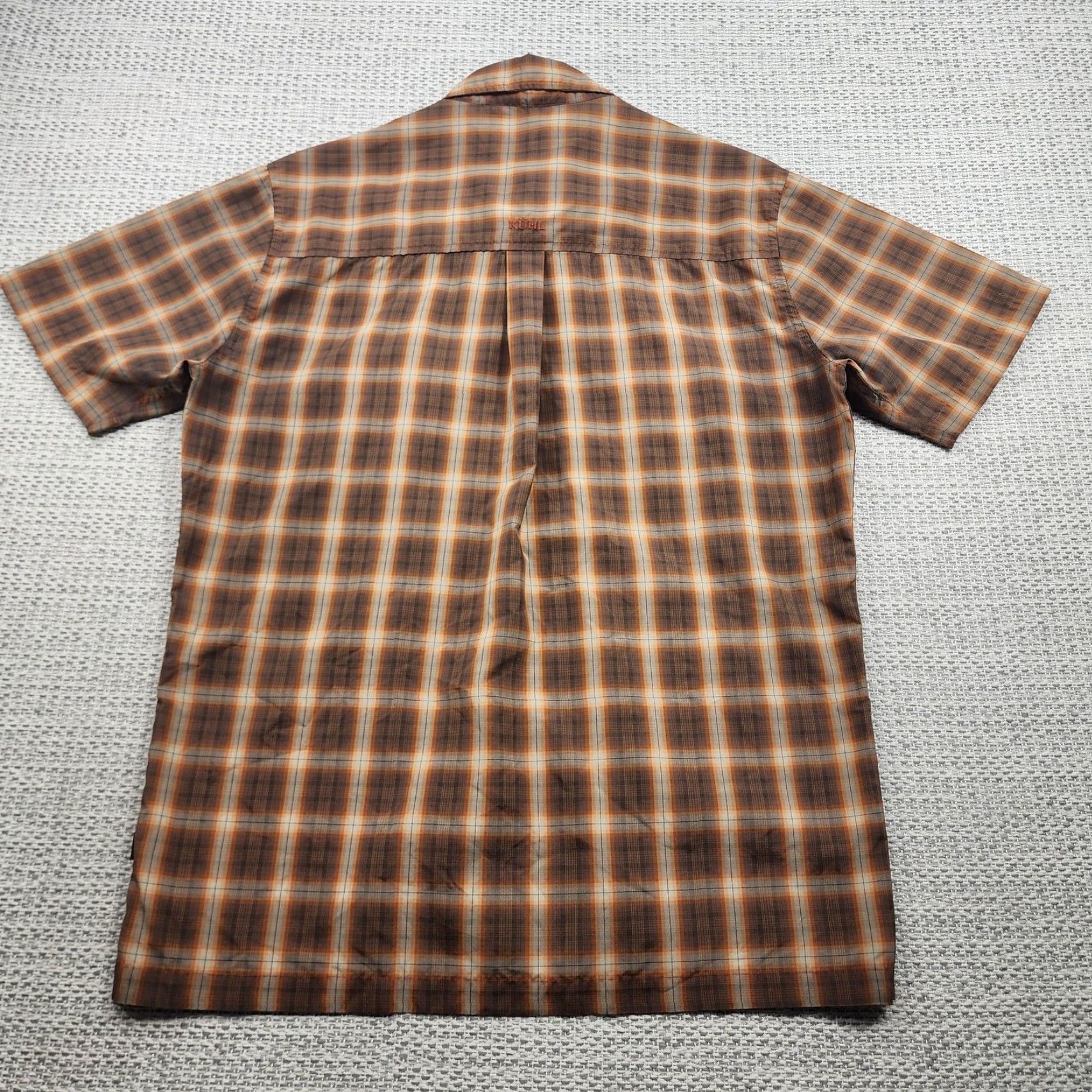 Vintage KÜHL Shirt Mens Large Brown Orange Plaid Short Sleeve Button-Up Size US L / EU 52-54 / 3 - 6 Thumbnail