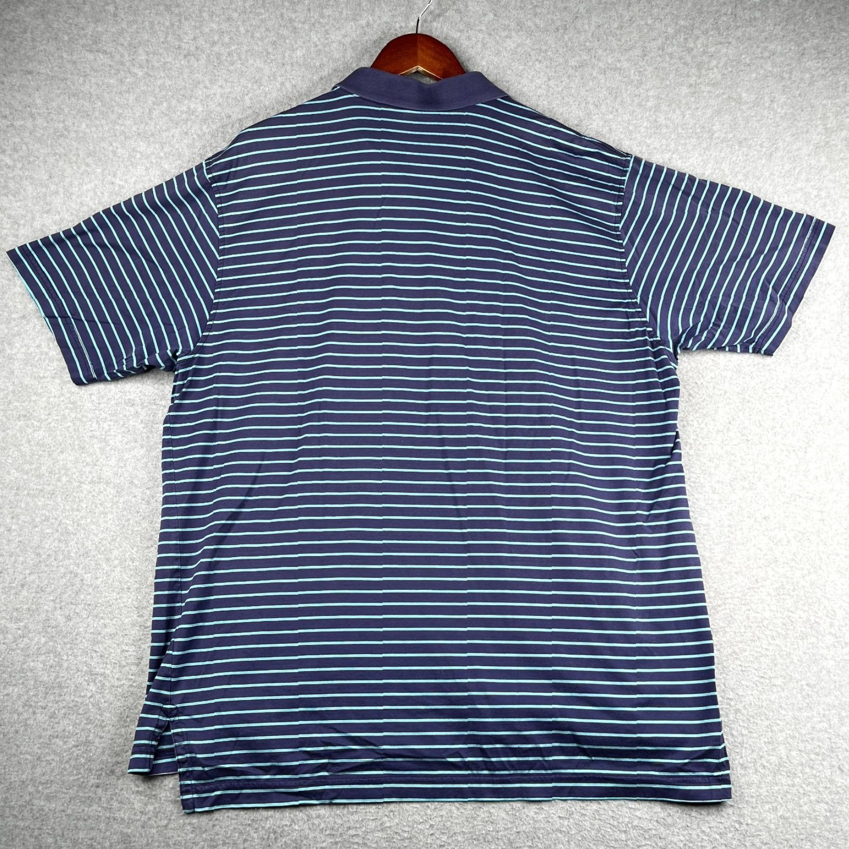 Peter Millar Peter Millar Polo Shirt XL Navy Blue Striped Short Sleeve Collared Button Closure Lightweight Mens Regular Fit Logo Casual Workwear Golf Size US XL / EU 56 / 4 - 5 Thumbnail