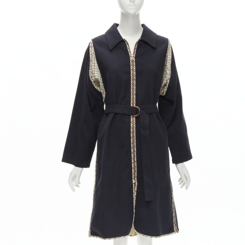 SEE BY CHLOE 2019 black check trim side zip belted car coat FR36 S