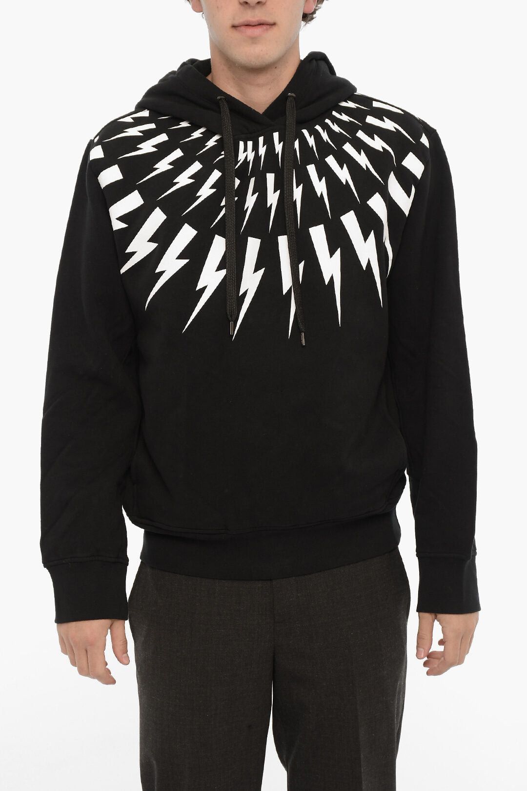 Neil Barrett Cotton Fleece Hoodie FAIRISLE THUNDERBOLT Size US XXL / EU 58 / 5 - 1 Thumbnail