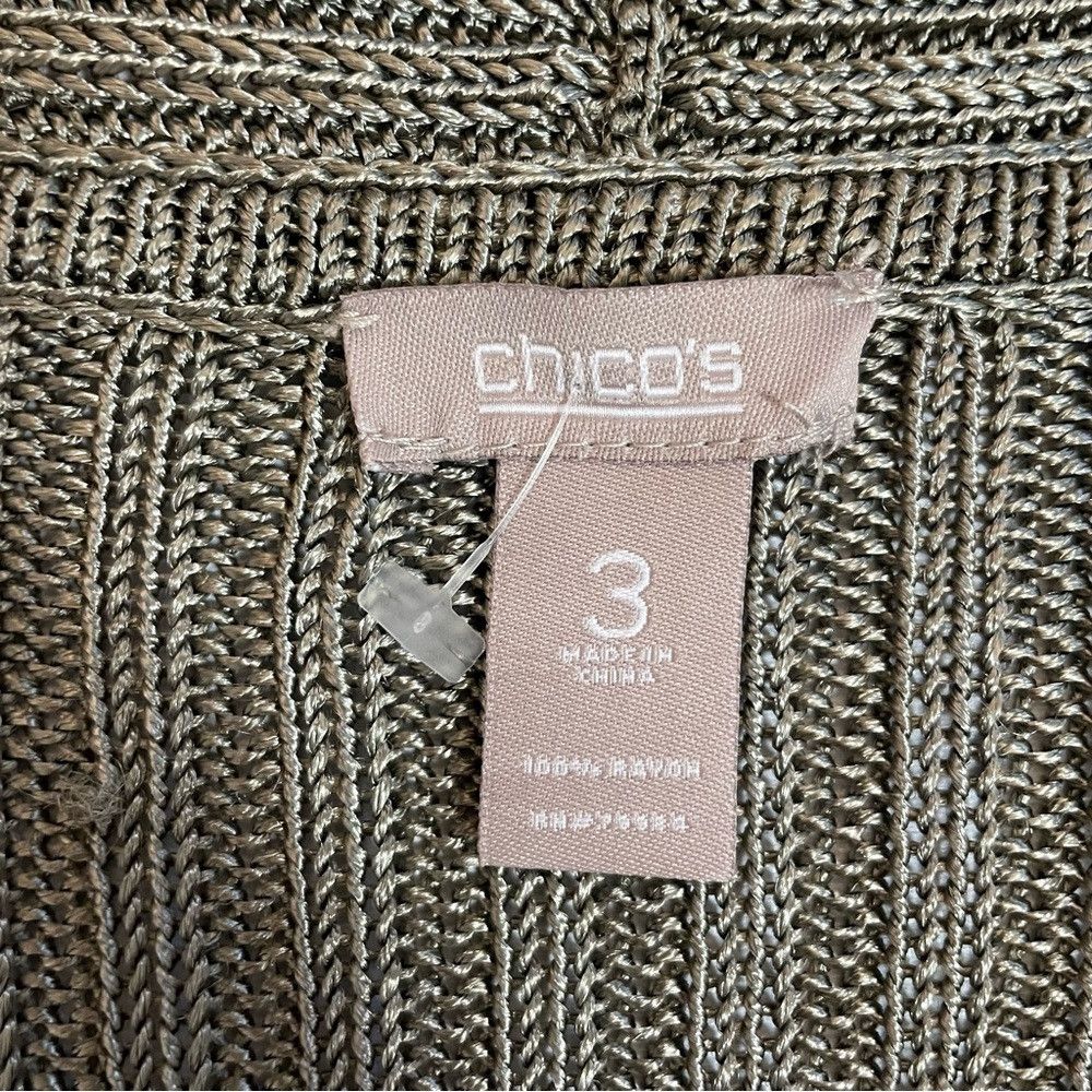 Chicos New Chico's Open Front Knit Short Sleeve Olive Rayon Cardig Size XL / US 12-14 / IT 48-50 - 8 Thumbnail
