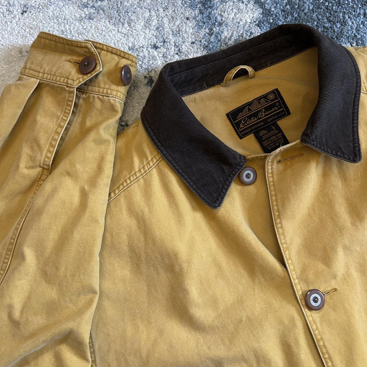Eddie Bauer 90s FLOCKED CANVAS HUNTiNG JACKET WORK COAT MUSTARD SEED Size US L / EU 52-54 / 3 - 10 Thumbnail