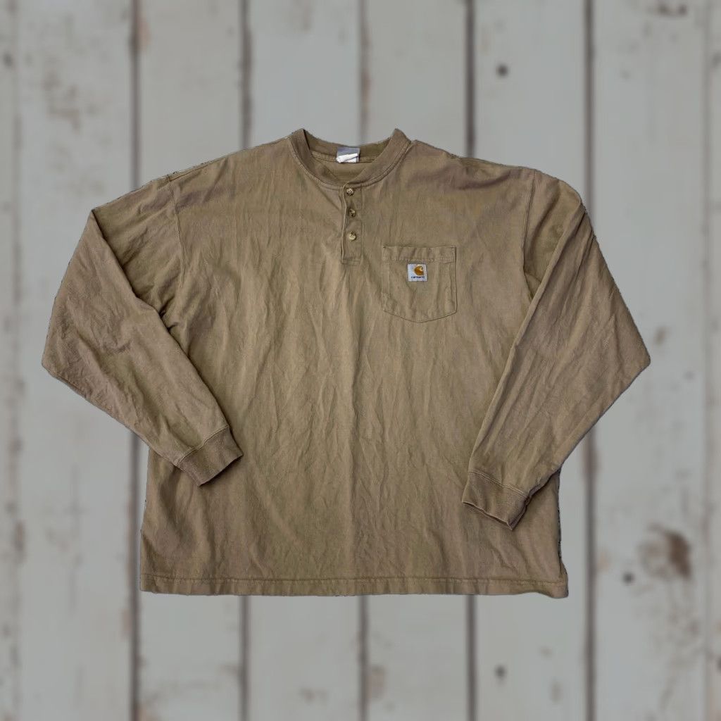 Carhartt VINTAGE Carhartt Mens T-Shirt Long Sleeve XL Brown Beige Crew Neck Regular Size US XL / EU 56 / 4 - 1 Thumbnail
