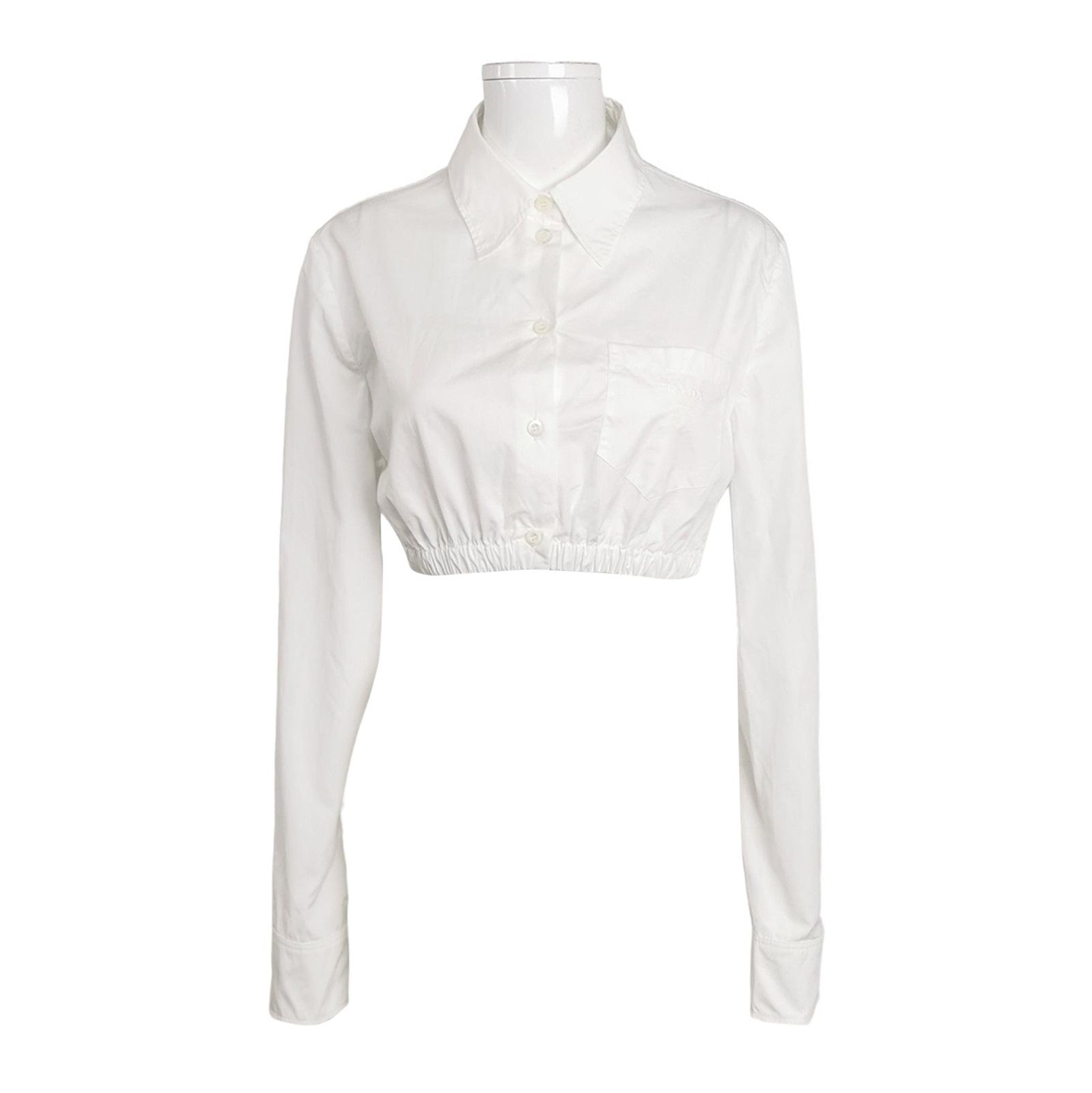 Prada Prada Cotton White Long Sleeve Button-Up Shirt 0089 Size L / US 10 / IT 46 - 1 Thumbnail