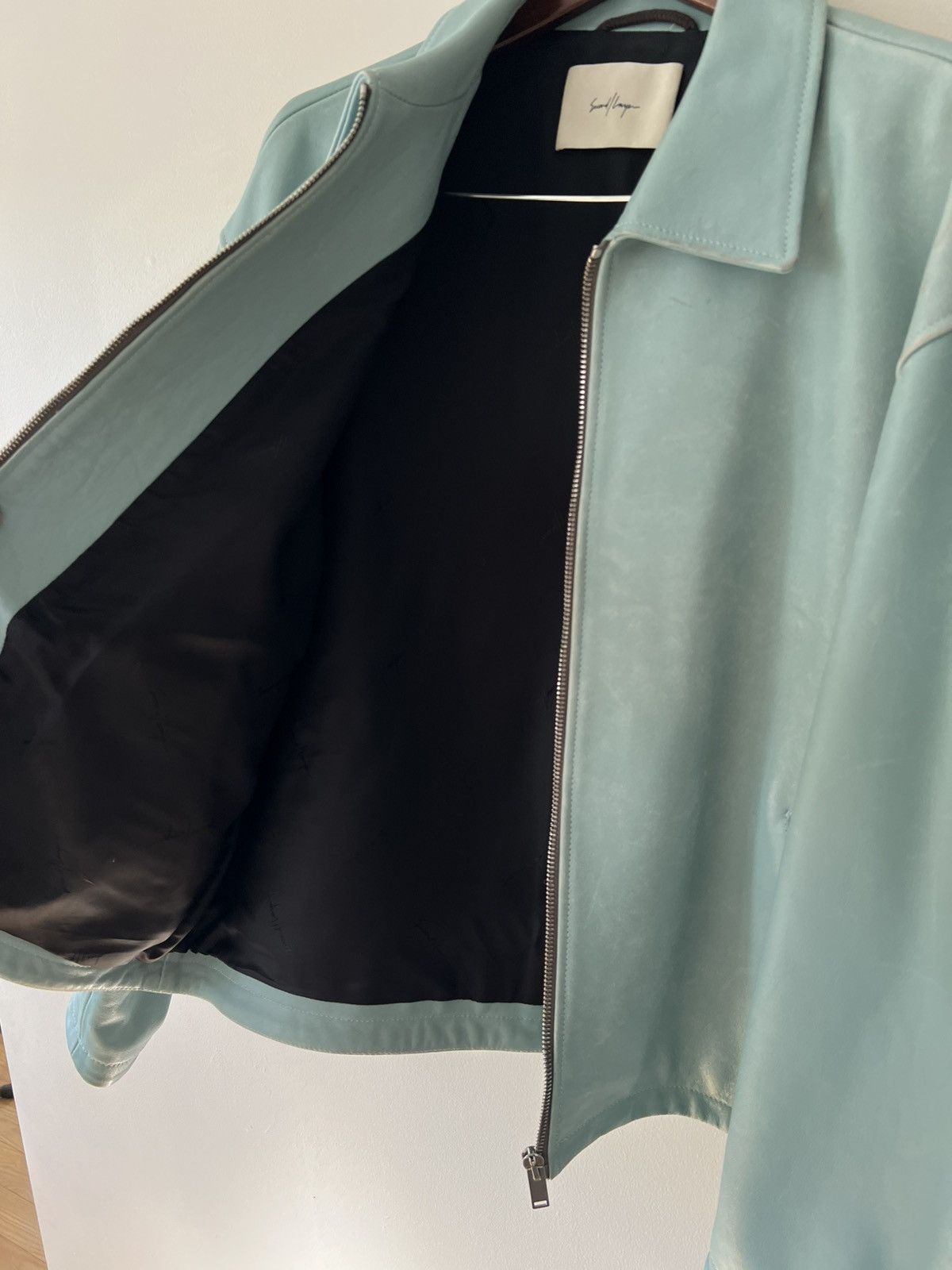 Second/Layer Cropped Leather Jacket in light blue Size US XL / EU 56 / 4 - 6 Thumbnail