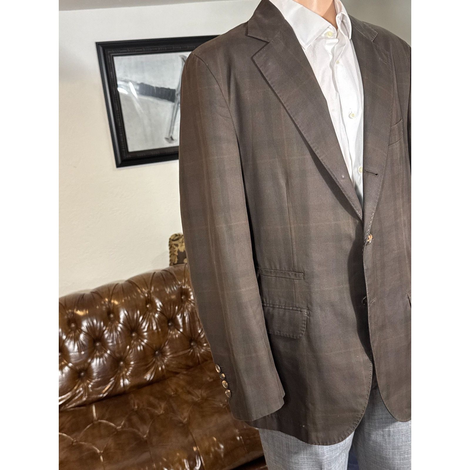 Brunello Cucinelli Brunello Cucinelli Brown Tartain Plaid Sportcoat 54IT 42R Size 42R - 9 Thumbnail