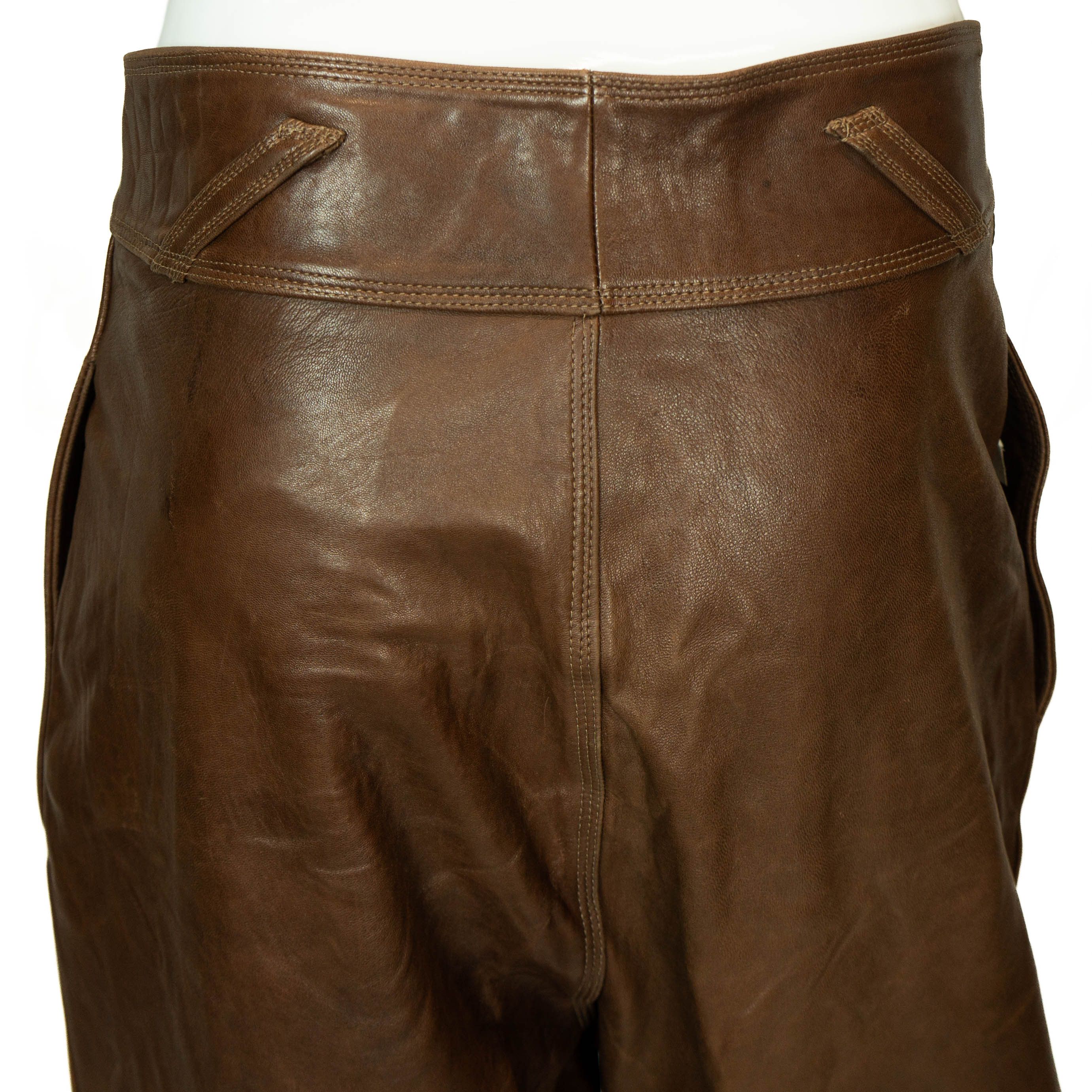 Versace × Vintage GIANNI VERSACE Brown Leather Women Pants Vintage 80s 90s Size 26" / US 2 / IT 38 - 5 Thumbnail